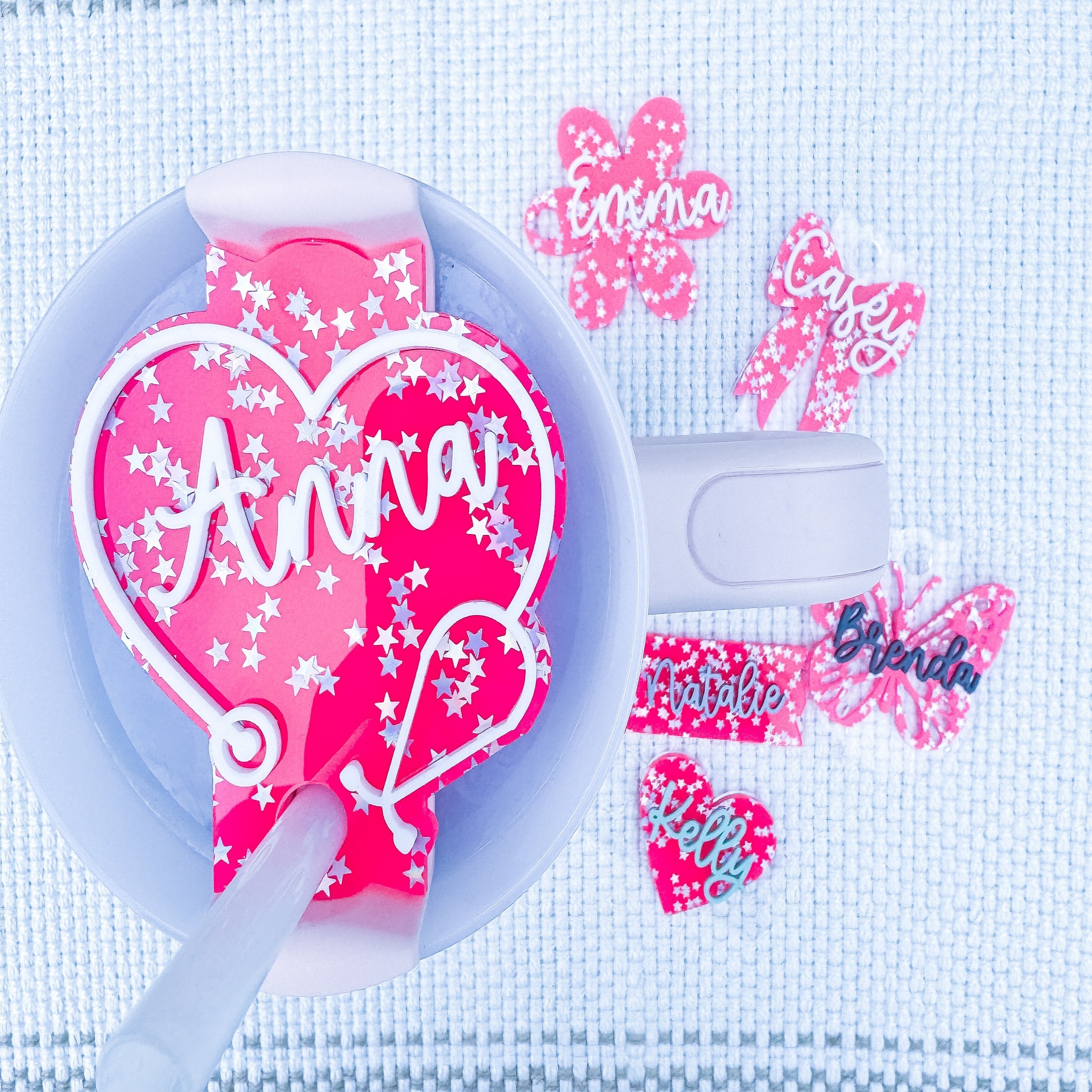 

Custom Acrylic Name Tag For Water Bottles - Personalized With Butterflies, Flowers & Hearts - Cute Fashion Accessory For Women