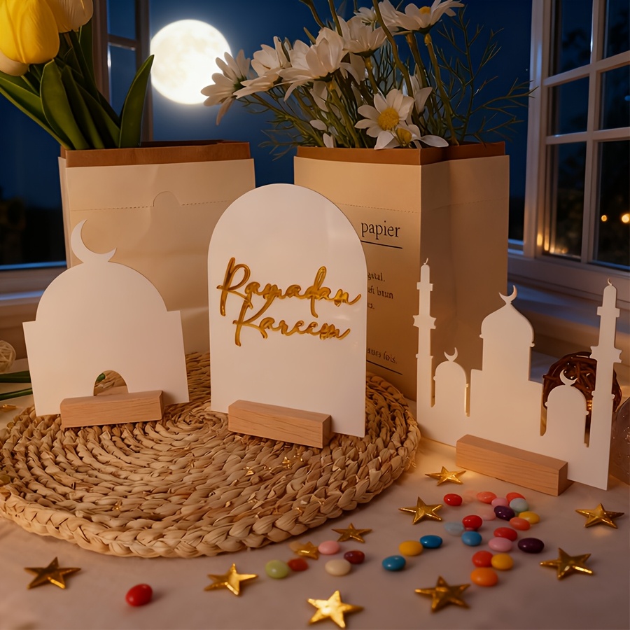 2d Flat, Ramadan Mubarak Acrylic Sign - Home Decor For Ramadan And Eid, Handcrafted Tabletop Ornament With