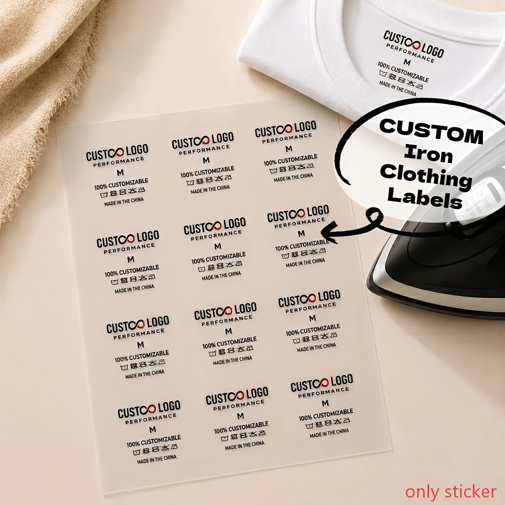 TEMU Pegatinas de transferencia DTF personalizadas sin etiquetas, etiquetas para ropa, logotipos de marca para planchar a todo color, aptas para