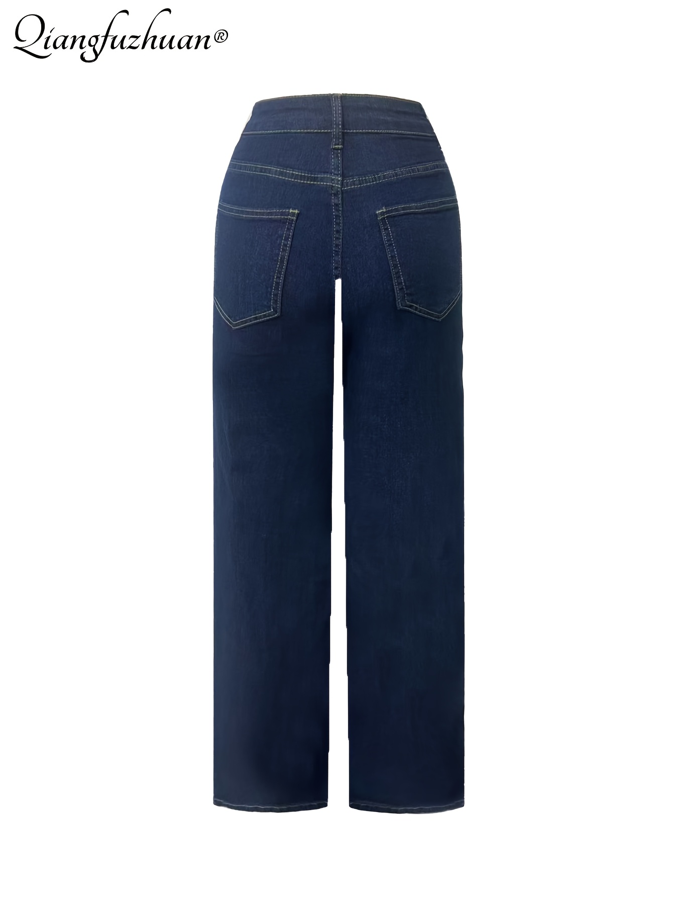 ladies stretch straight leg jeans washed blue - Temu Oman