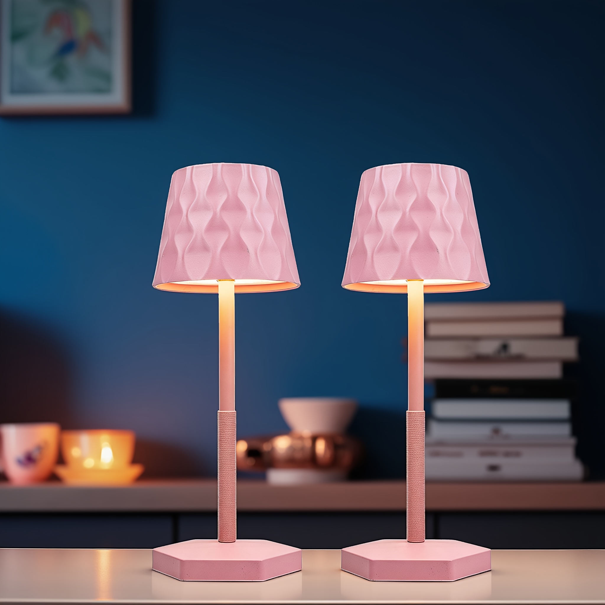 2pcs Modern Minimalist Wave Pattern High Pole Table Lamp, USB Charging