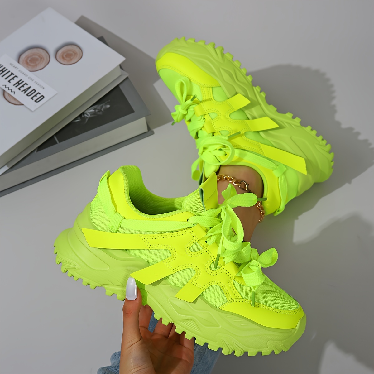womens fluorescent green low top sneakers high top sneakers Temu