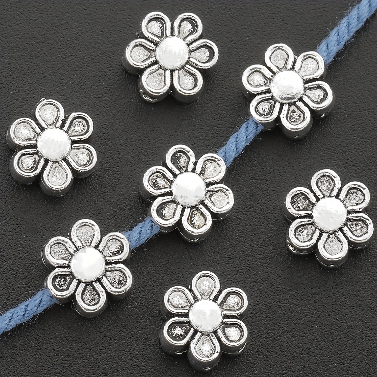 

50pcs Vintage-inspired Zinc Alloy Plum Beads - Six- Flower Spacers For Making, Bracelets, Necklaces, Anklets & Earrings