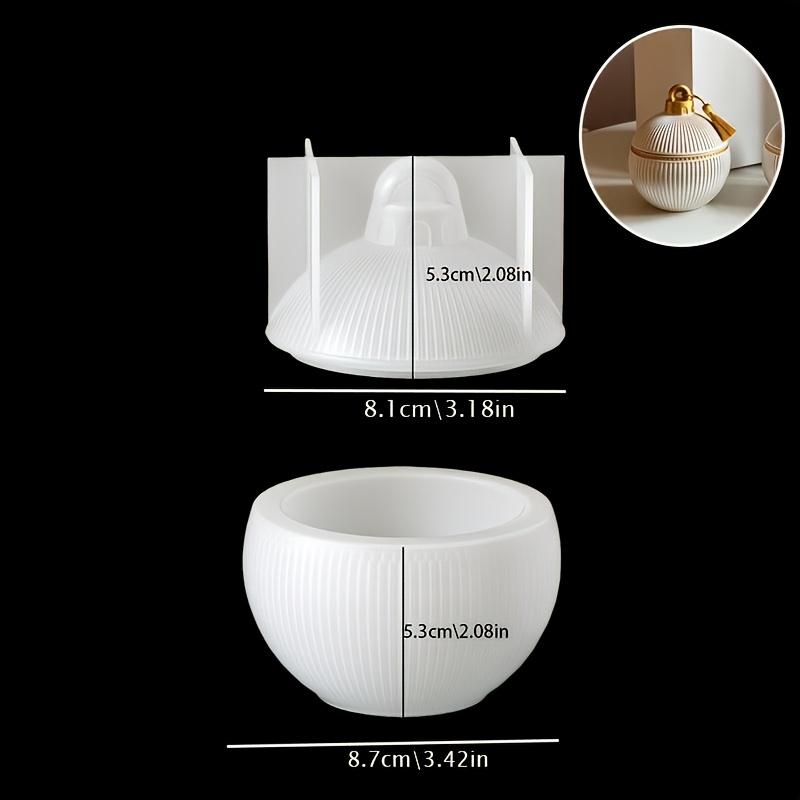 TEMU Silike Lufei Silicone/epoxy Resin Mold Suitable For Diy Handmade Nordic Striped Jars & Candle Cups, Round Storage Ball Jar With Lid Mold, Gypsum
