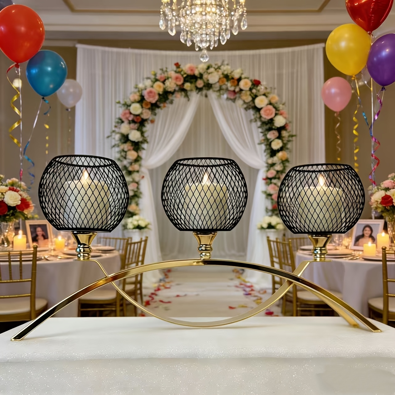 3-Arm Metal Candle Holder Suitable for Center Table Decor, Home Decor, Weddings, Banquets, Parties, Anniversaries, Christmas Decorations