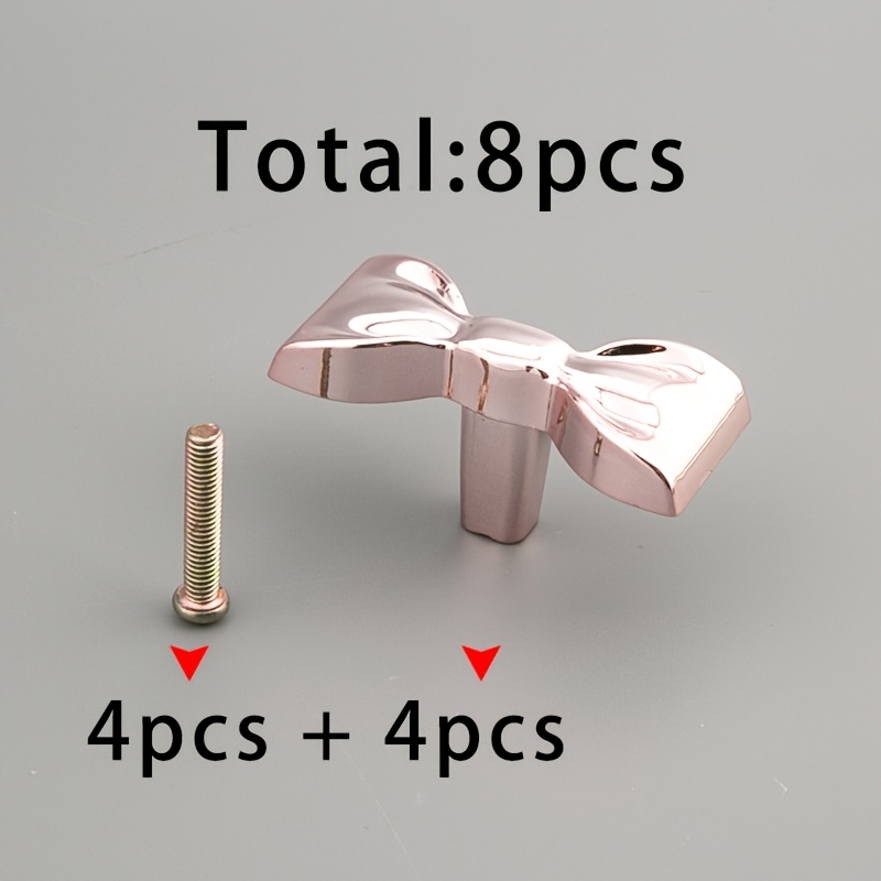 TEMU 8pcs (4+4pcs) Rose Knobs & Screws Suitable For Dresser, Wardrobe, Drawer Hardware - Plastic Bow Door Handles With Polished Rose Golden,