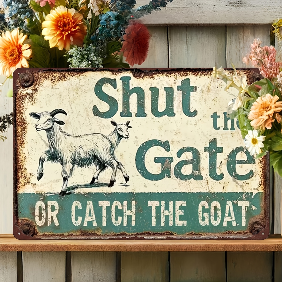 TEMU 2d Flat, 1pc Metal Sign 30x20cm Vintage Wall Decor Or Catch Goat Warning Plaque Outdoor Garden Fence Hanging Sign
