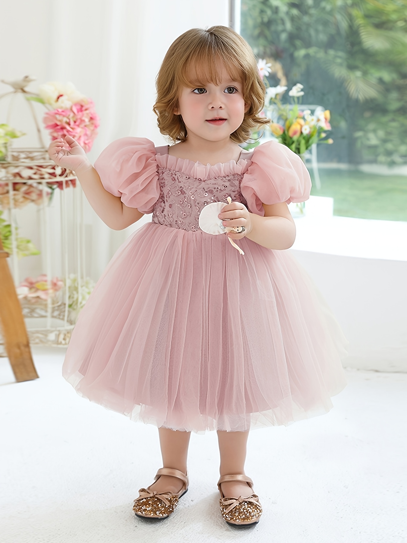 sexy birthday dresses for women Flower Girl Pearl Dress Tulle Ball Gown Bow Prom with Heart Cutout for Wedding Birthday Party White / 4-5 Years main image 1