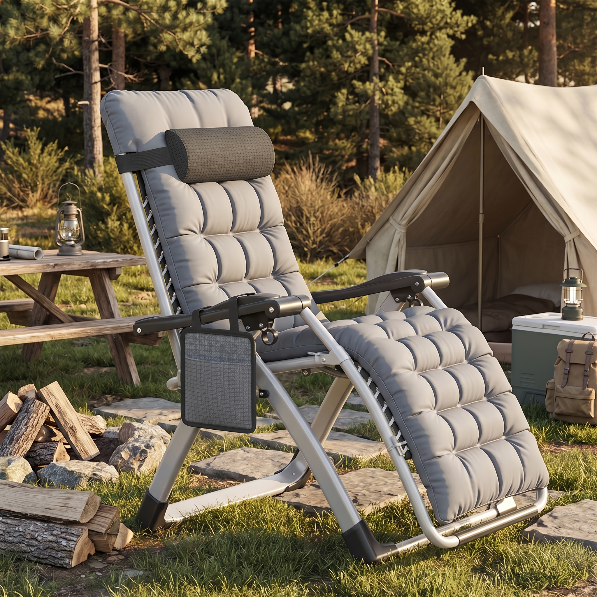 Folding Sun Lounger With Cushion, With Adjustable Backrest, Supplied With Lying Bag, For Terrace, Garden, Beach, Pool