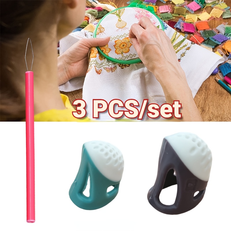 TEMU 3-teiliges Set: Fingerlinge und Einfädler, Nähwerkzeug-Set, Anti-Stich Fingerlinge, geeignet für Stickfingerlinge, Kreuzstich-Nähwerkzeuge,