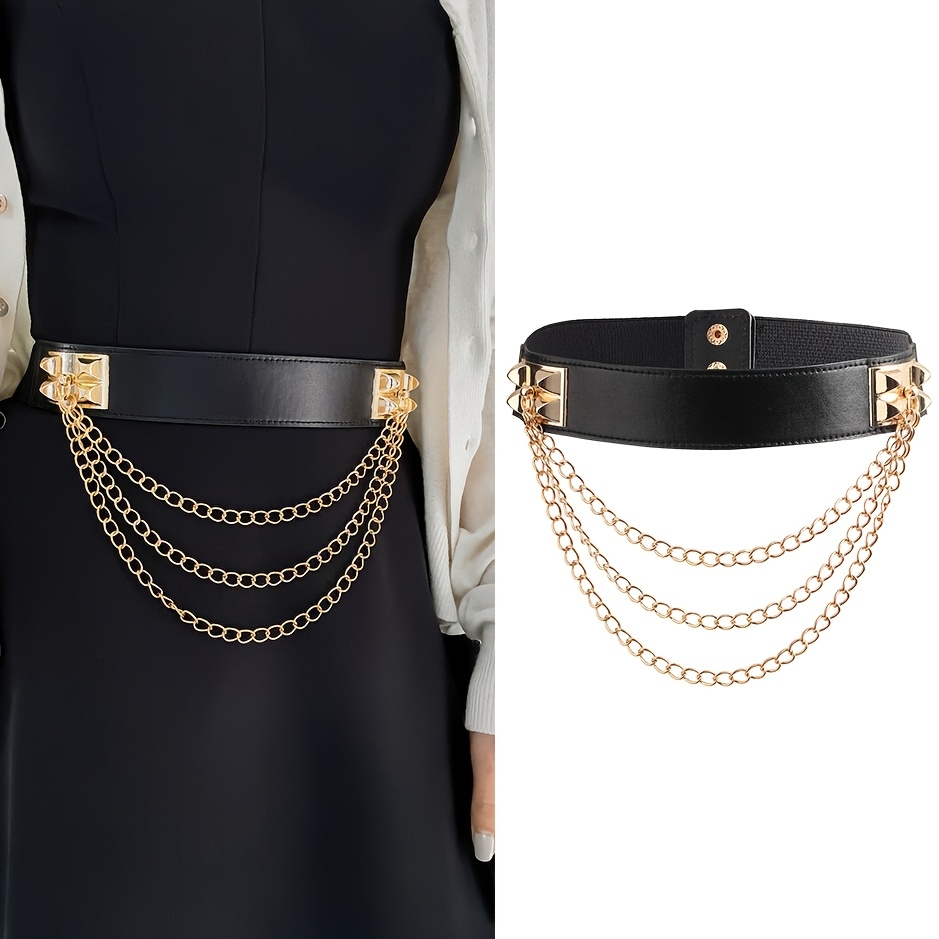2pcs ladies black bling chain belts waistband layered belly