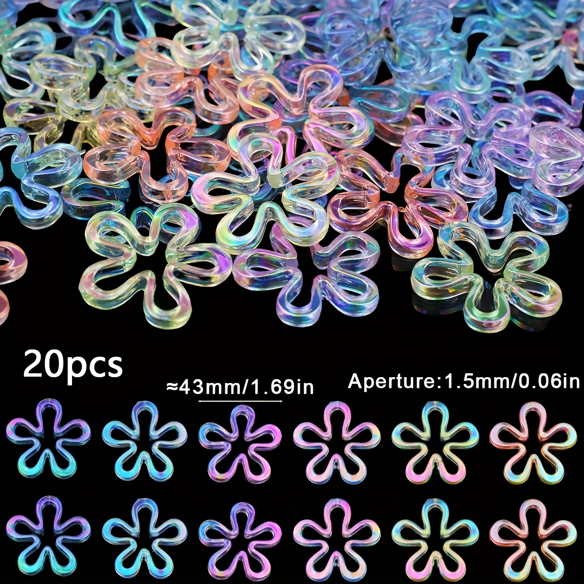 E-shop 20/40 Stück 43 mm transparente bemalte große Pflaumenblüten-Perlen, Acryl-Loseperlen & Abstandshalter-Perlen für Damen-Armbänder, Halsketten,