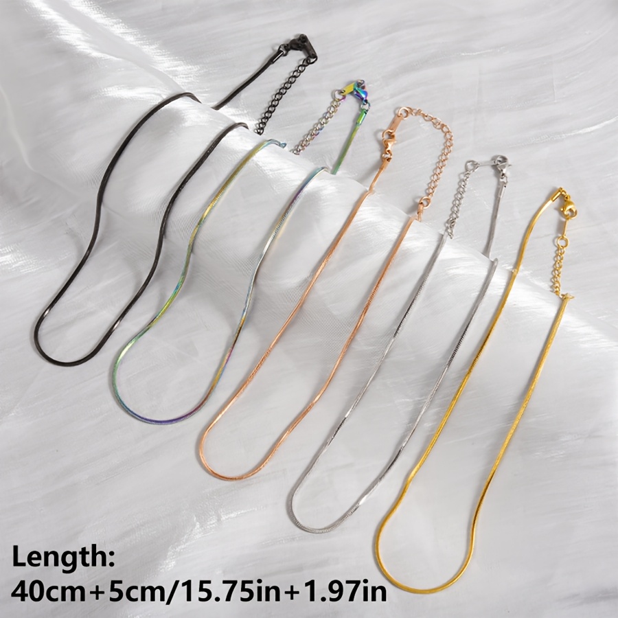 5pcs Multi-Length Lobster Clasp Square Snake Chain Necklace Set