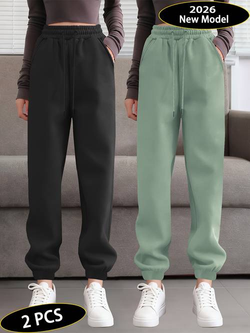 womens 2pcs high waist joggers sweatpants with pockets cozy athleisure lounge pants for fall winter casual workouts