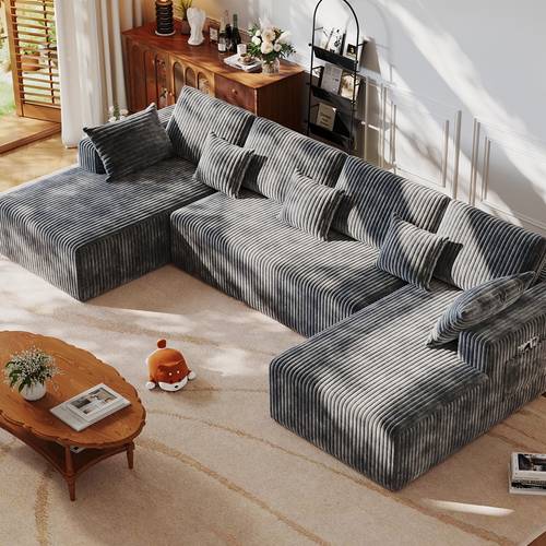 Convertible L-Shaped Suitable for Living Room, Bedroom, Dorm - Space-Saving Cloud Couch with Soft Cushions & High-Density Foam, Easy Assembly, Grey Sectional Furniture, for Small Spaces, No Wood