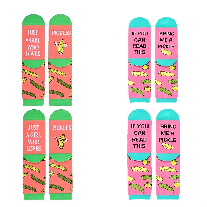 

4pcs Pickle-themed Socks For - Humorous " Who Pickles" Design - Soft Polyester , Comfortable Knit - Ideal Creative Gift For Pickle Enthusiasts - Fun