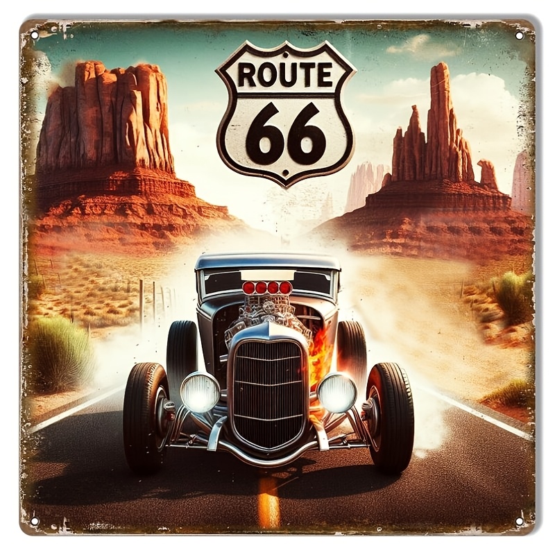 

Vintage Hot Rod Aluminum Sign - Classic Desert Scene Wall Decor For Garage Or For Man Cave, Easy To Hang, No Power Required, Metal Outdoor Decor