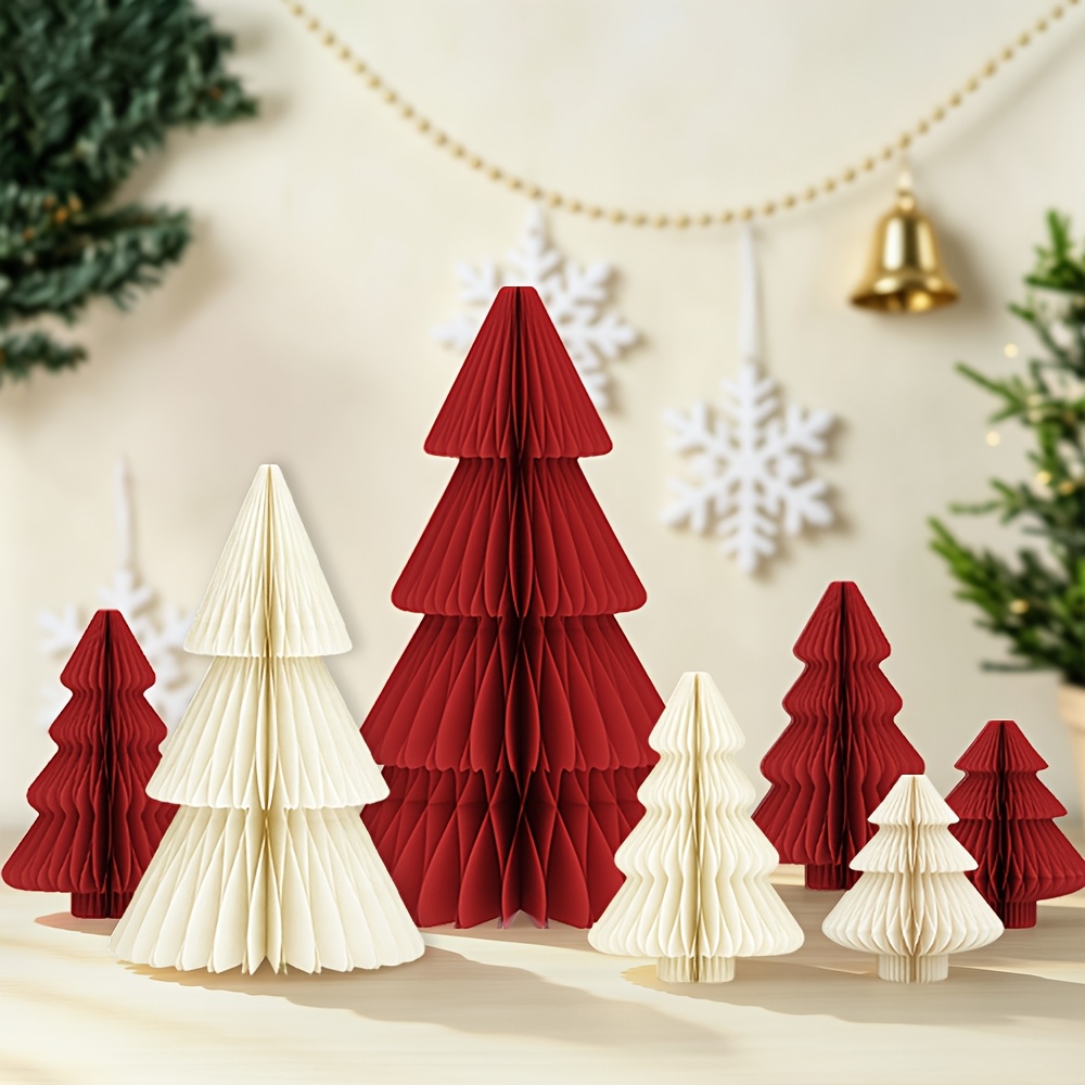 TEMU 7pcs Christmas Tree Honeycomb Centerpiece 3d Paper Trees Centerpiece Modern Christmas Decor Xmas Paper Table Decoration For Xmas Winter Home