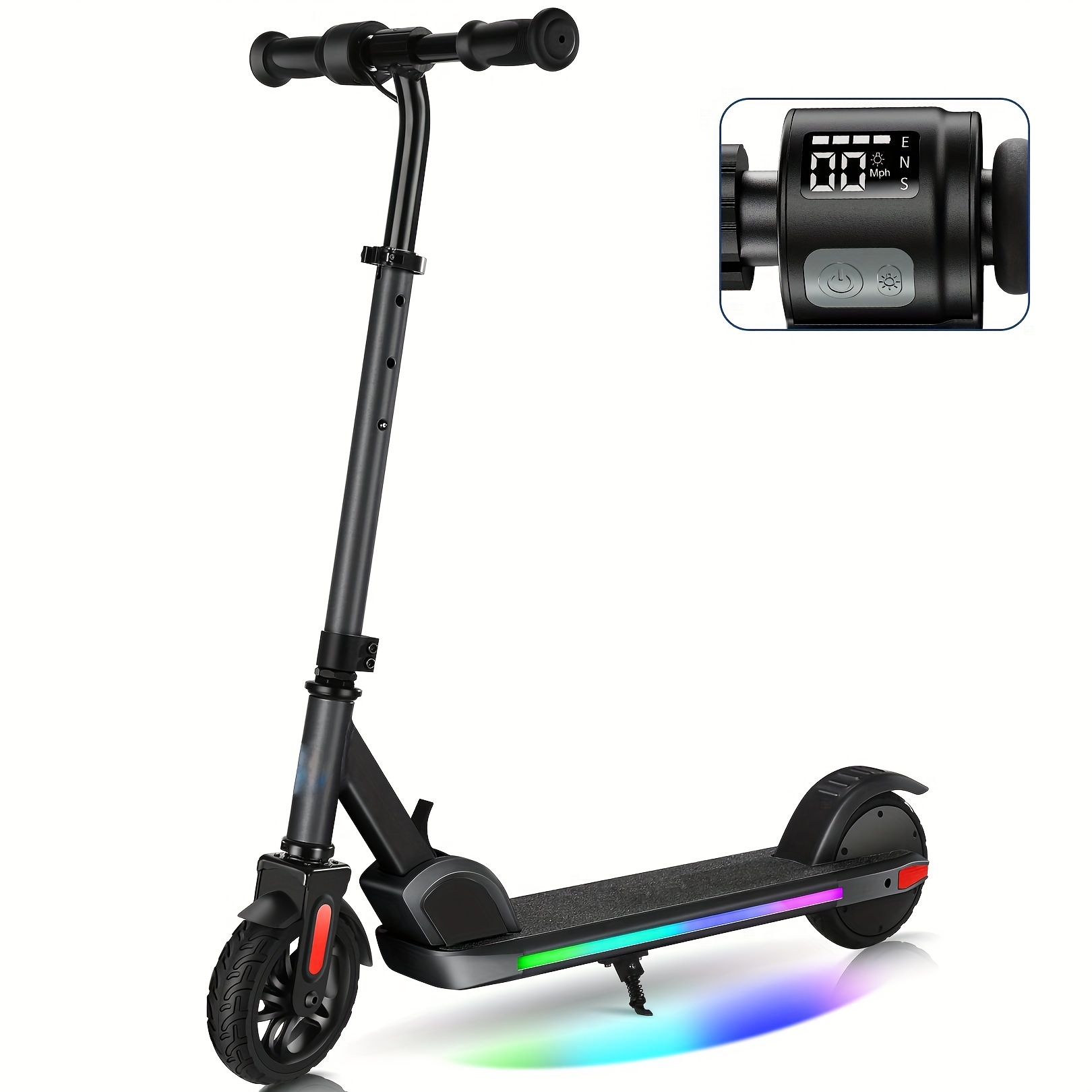 

150w Foldable Kids Electric Scooter For 8-14 Years, 10 Mph & 6 Miles, 80 Minutes Ride Time, Adjustable Height & Speed, 110 Lbs Weight Capacity, Deck Lights, Led Display