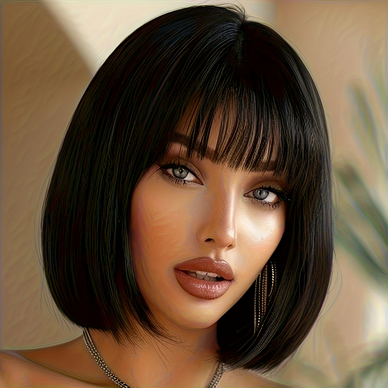 elegant black bob wig with bangs for   from high density straight synthetic hair featuring a breathable cap   casual   parties halloween and role playing ideal wigs for celebrations