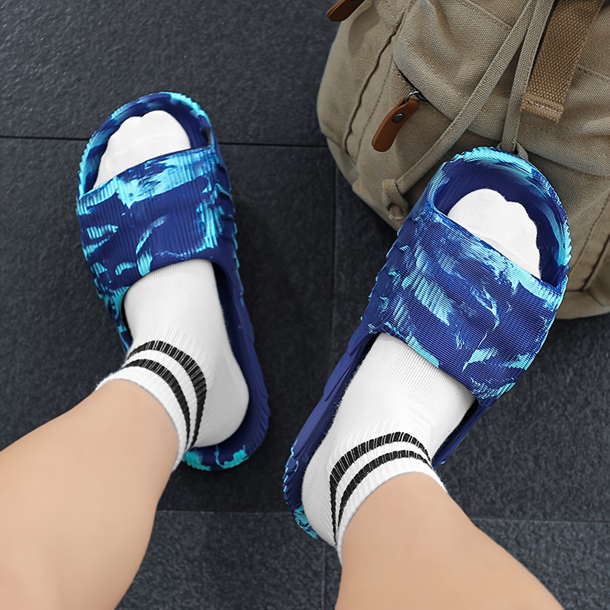 womens slip on flip flops lightweight cushioned eva sandals   for beach pool travel open toe summer shoes in blue gradient   fits   clean casual slippers outdoor walking   comfortable footwear opentoe sandals vacation essentials Product details 1