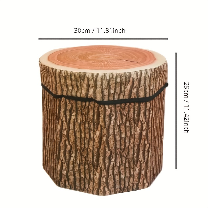 Flocked Fabric Storage Stool, Tree Stump Design, Foldable Storage Box For Organizing Miscellaneous Items, Used As A Shoe-changing Bench