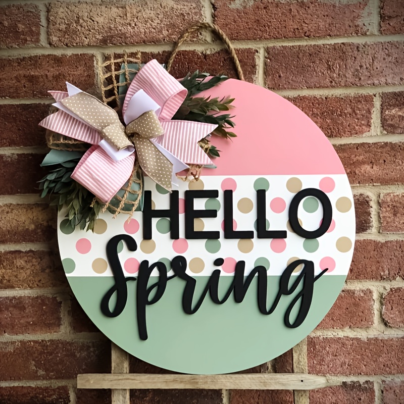 

Vintage Wooden Sign - 3d Round Door Hanger Decor, Farmhouse Style Porch Wreath For Easter & Valentine's Day, No Electricity Needed, Wreaths For Front Door