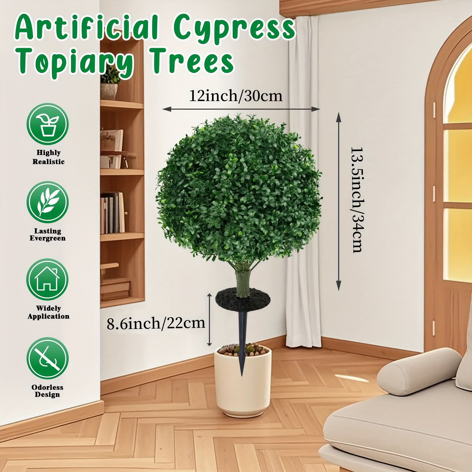 TEMU 2 Pack Artificial Boxwood Topiary Balls Suitable For Outdoor/indoor Use - Realistic Faux Shrubs With Ground Spikes, Low-maintenance Evergreen