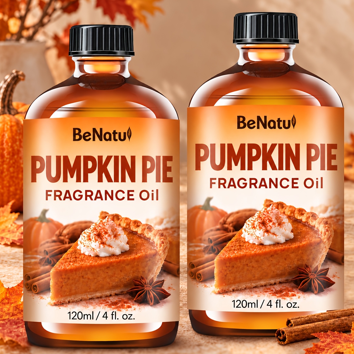 TEMU 2pcs/240ml Autumn Fragrance Oil Set - Pumpkin Scents, Large Capacity Essential Oil Refill, Long-lasting Solution For Diffuser, Candles, Air
