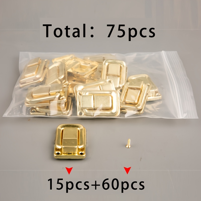 TEMU 15 Sets Of Latches + 60pcs Of 2x8 Golden Screws, Total 75pcs. Wooden Box Latch, Mini Box Clasp, Snap , Latch For Jewelry Boxes, Wooden Boxes,