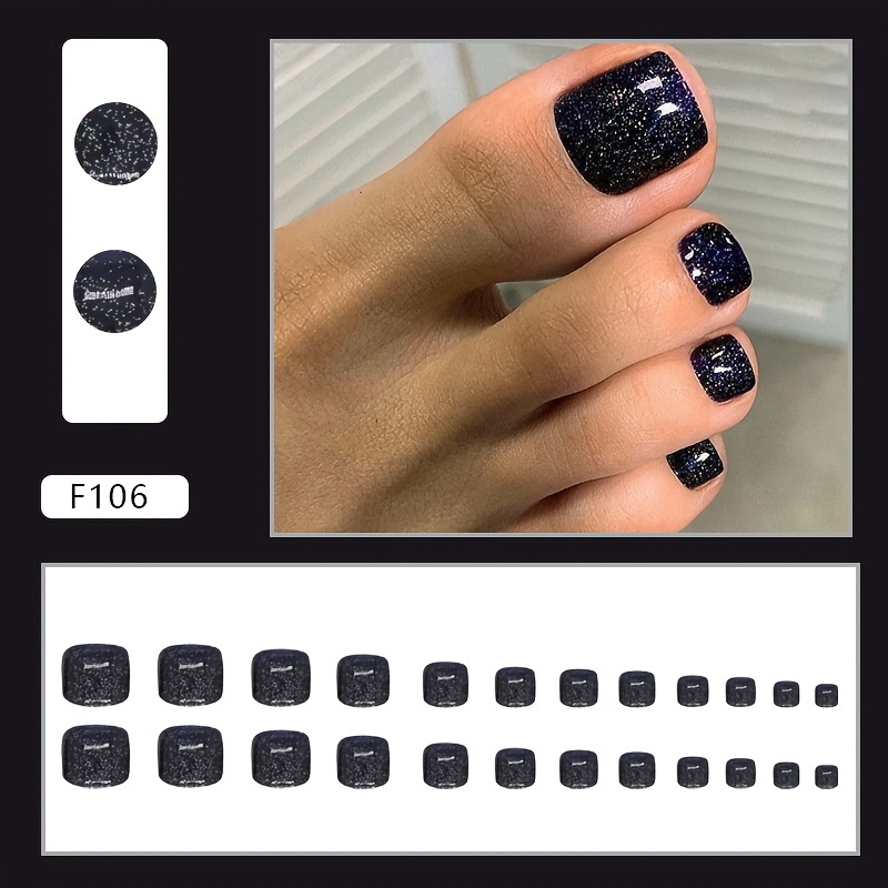 24pcs Starry Press-on Nails With 1pc Of Adhesive Tape & 1 Nail File
