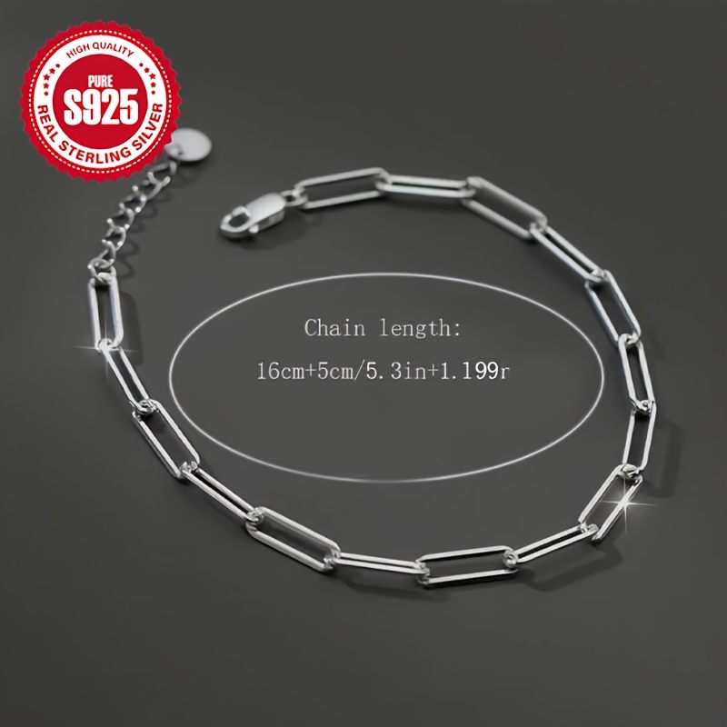 Women's S925 Silvery Paperclip Bracelet, Minimalist Design