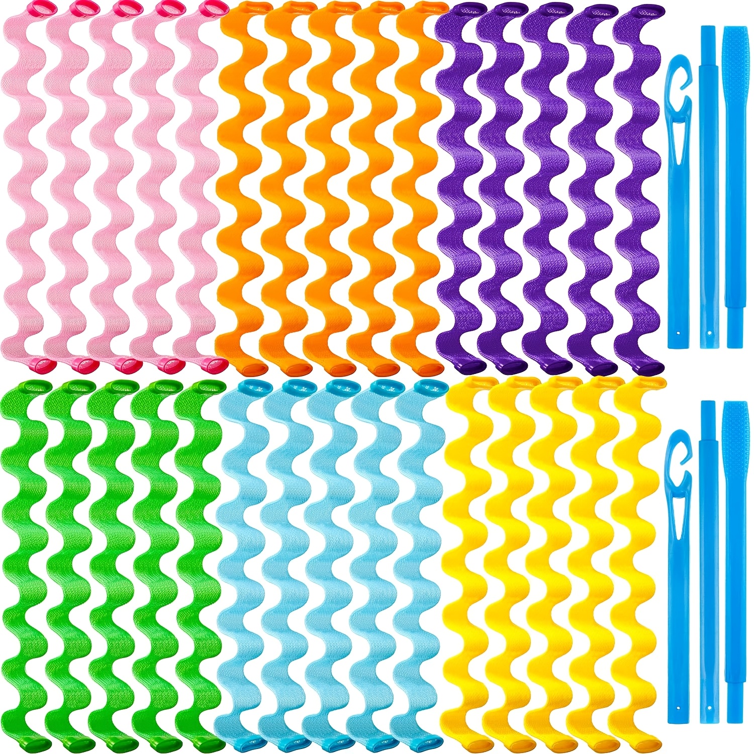 TEMU 30pcs Heatless Wave Curlers Kit - 30 Spiral Hair Rollers, Hair With 2 Styling Hooks For Multiple Hairstyles