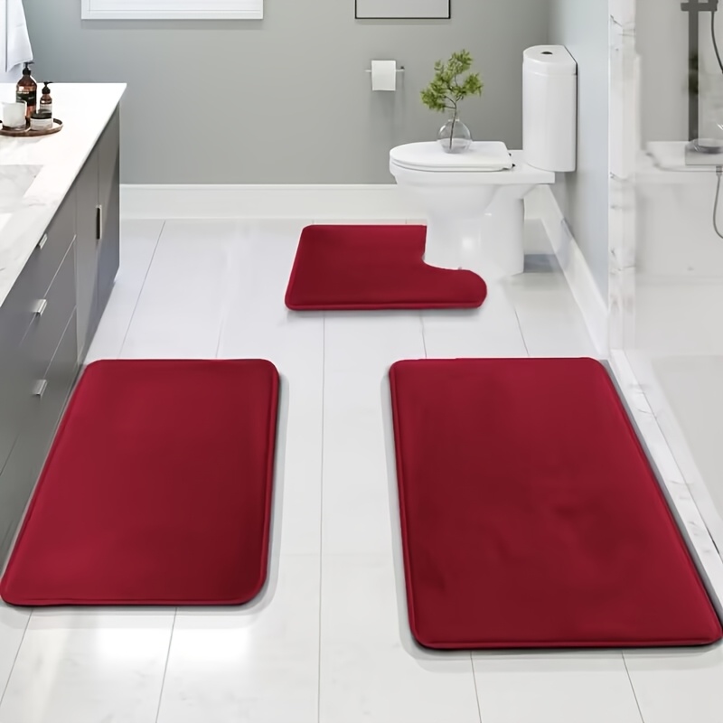 

3pcs Luxury Fleece Bathroom Mat Set - Soft, Non-slip & Absorbent Polyester Rugs With Toilet Lid Cover, Ideal For Modern Bathrooms - Machine Washable, Bathroom Accessories