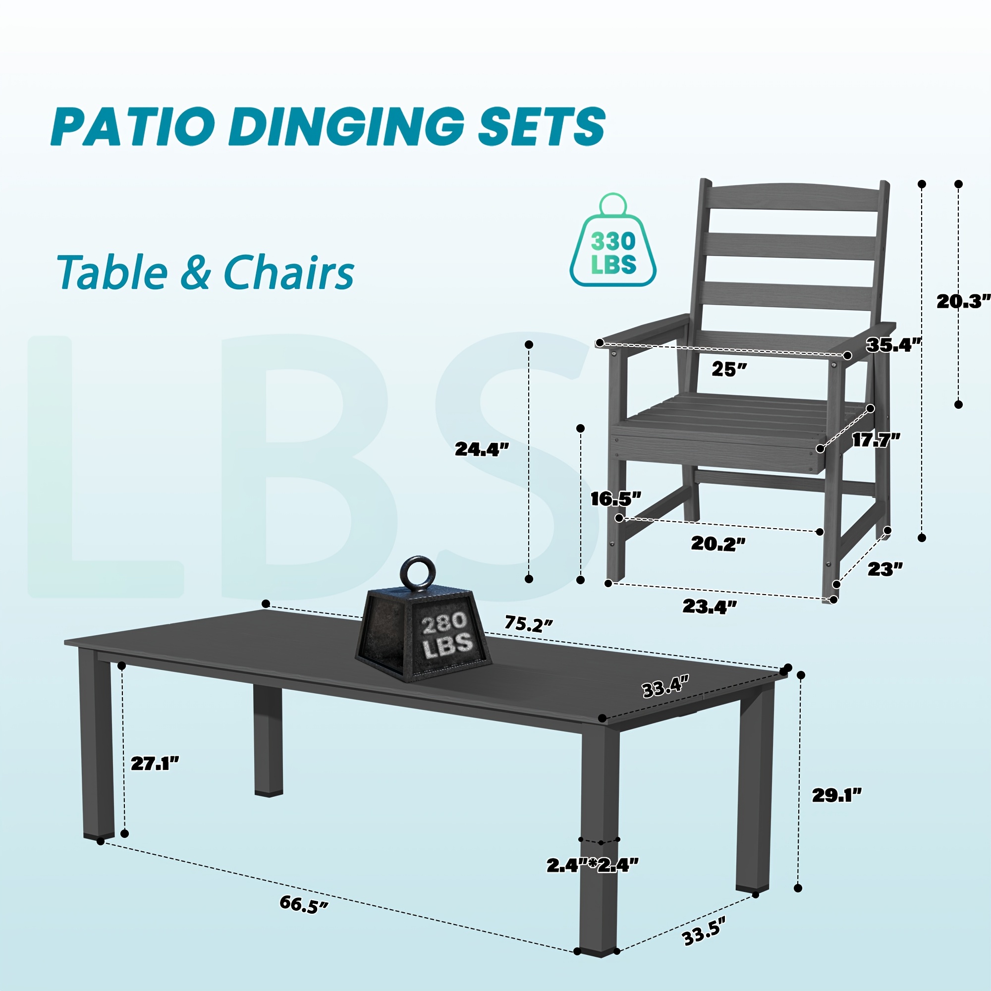 HDPE Plastic Wood Patio Table and Chair Set, Outdoor Garden Leisure Table and Chairs, Durable and Easy to Clean