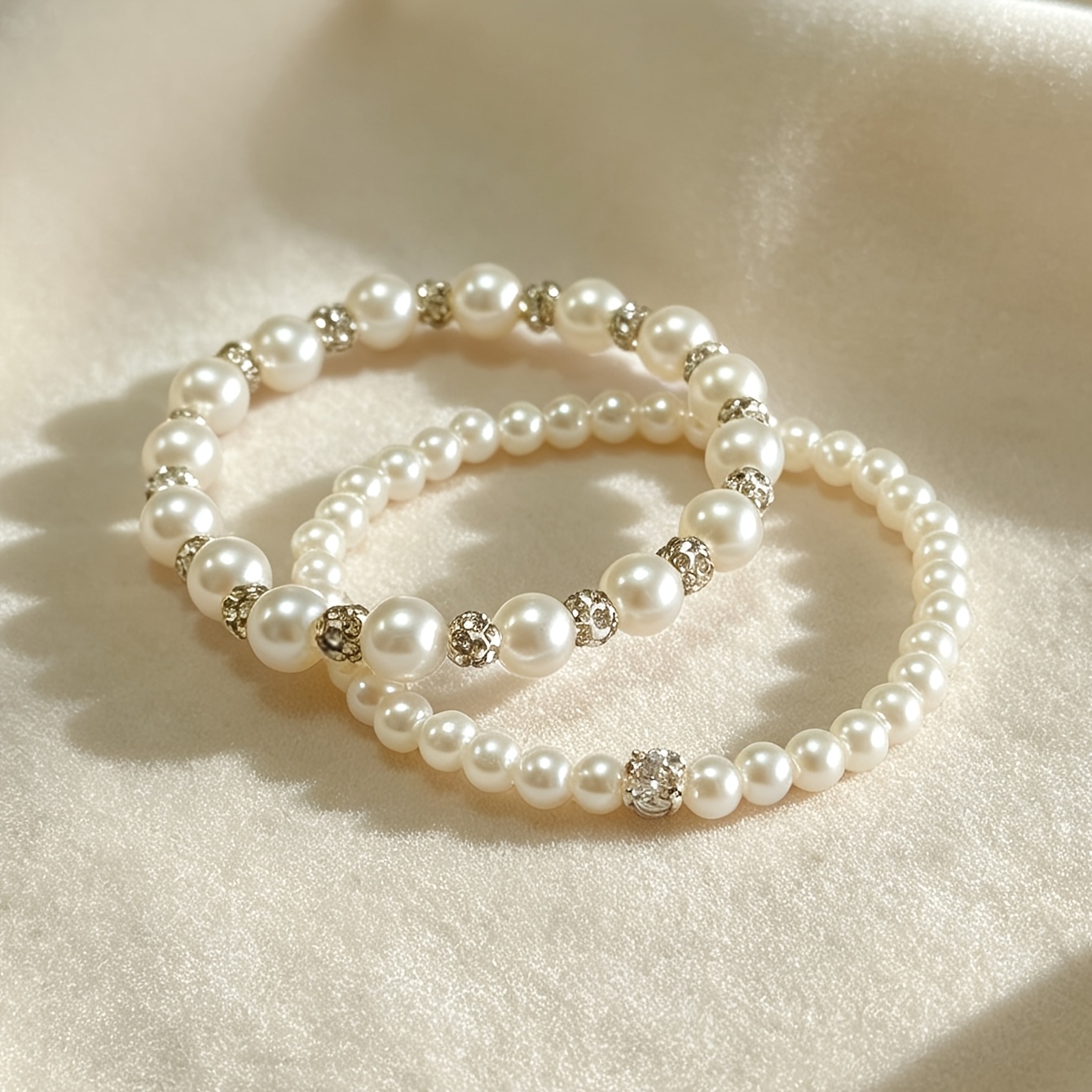 TEMU Pulsera de 2 piezas para mujer con cuentas y incrustaciones de estilo vintage, pulsera elástica de bolas, brazalete elegante y sencillo estilo