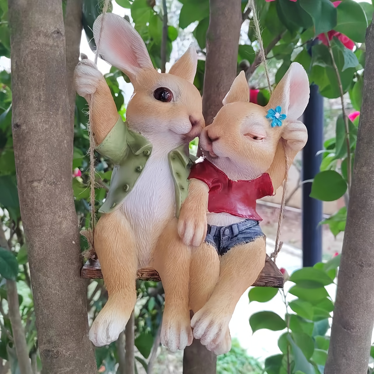 1pc swing bunny couples garden statue cute hanging rabbits Temu