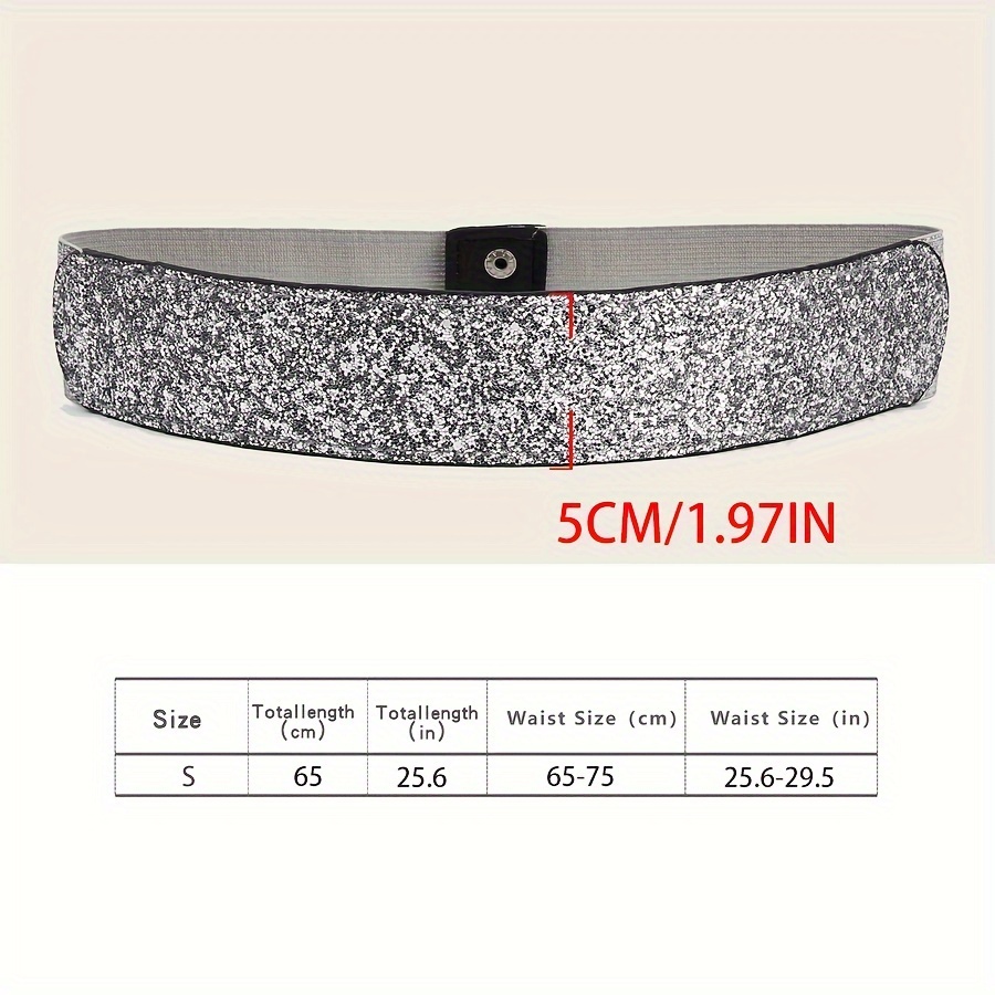 TEMU Wide Stretchy Dress Belt Sparkle Bling Rhinestone Shiny Party Belts Elastic Waist Belt For Women