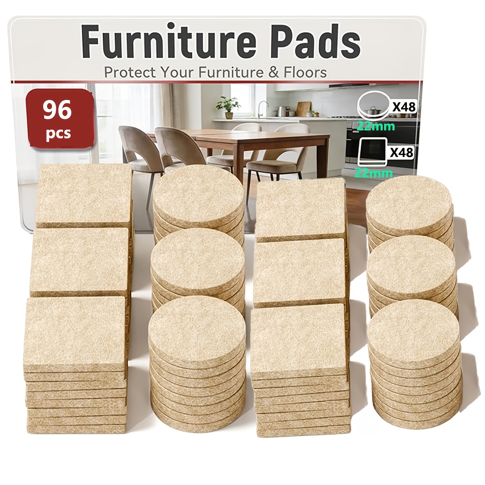 TEMU Beige Self-adhesive Felt Furniture Pads - 96pcs 7/8" (2.2 Cm) - Scissor-cut Anti-scratch Floor Protection Pads, Durable Anti-slip Chair, Table