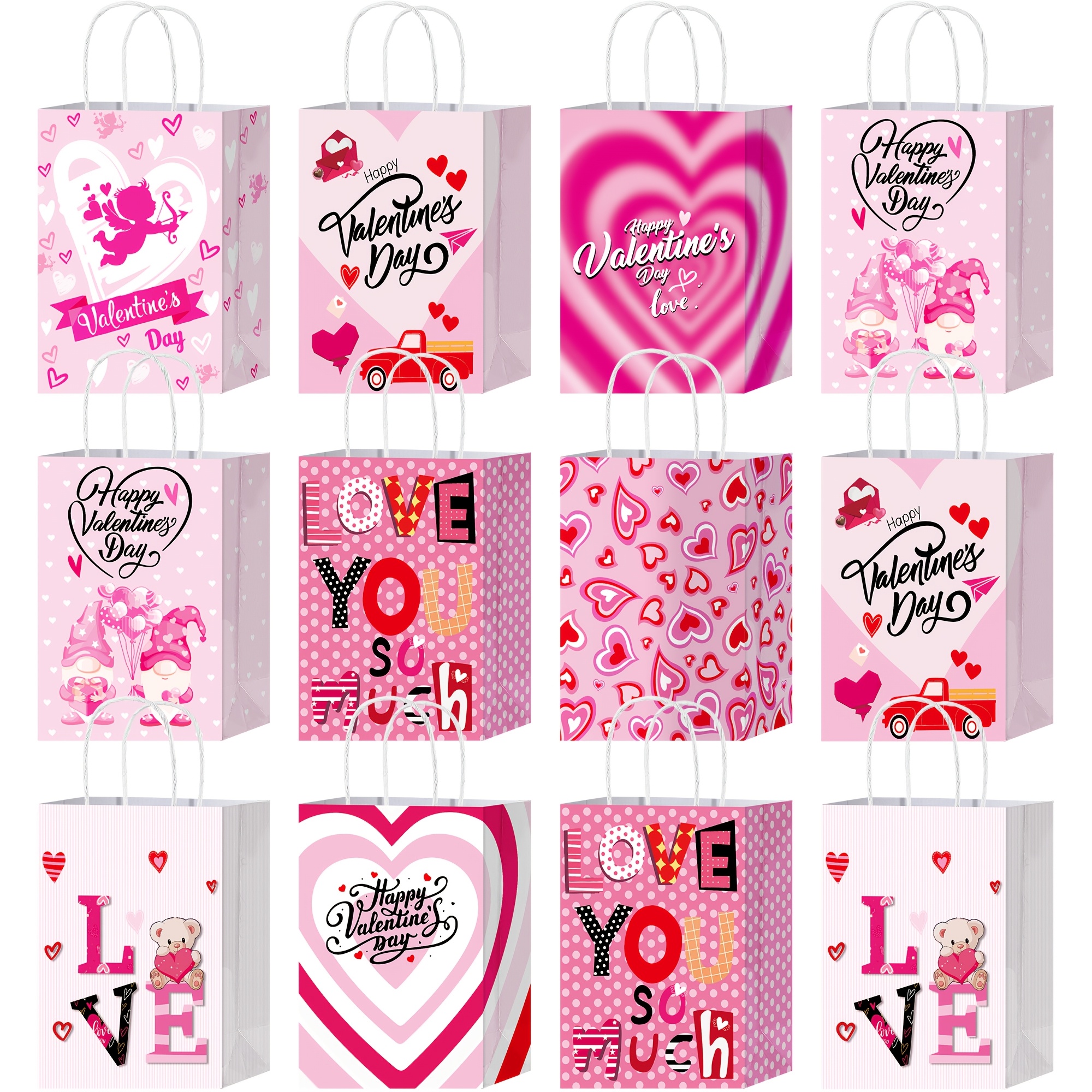 

16 Sets Of Valentines Day Gift Bags Bulk, Paper Goodies Treat Bags For Valentine's Day Wedding Anniversary Birthday Party Favors And Gift Valentine's Day Party