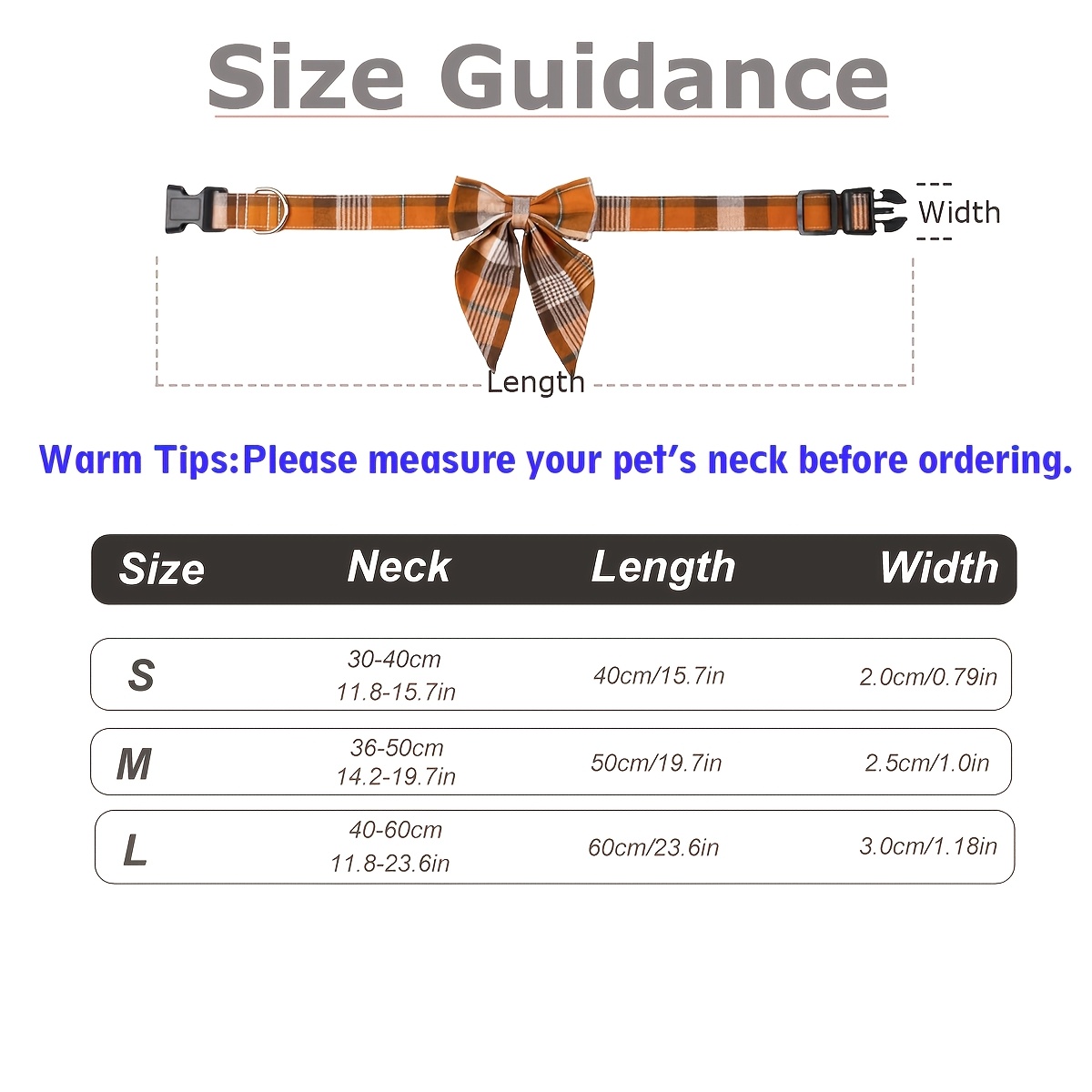 Adjustable Orange Plaid Dog Collar with Bow for Fall Holidays