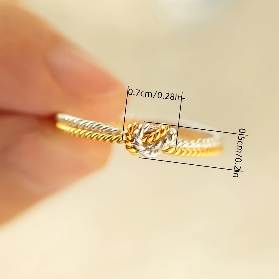 [Rope Knot Ring] Simple and stylish rope knot design two-tone ring for women, engagement party wedding gift, anniversary or Mother's Day present for your loved one
