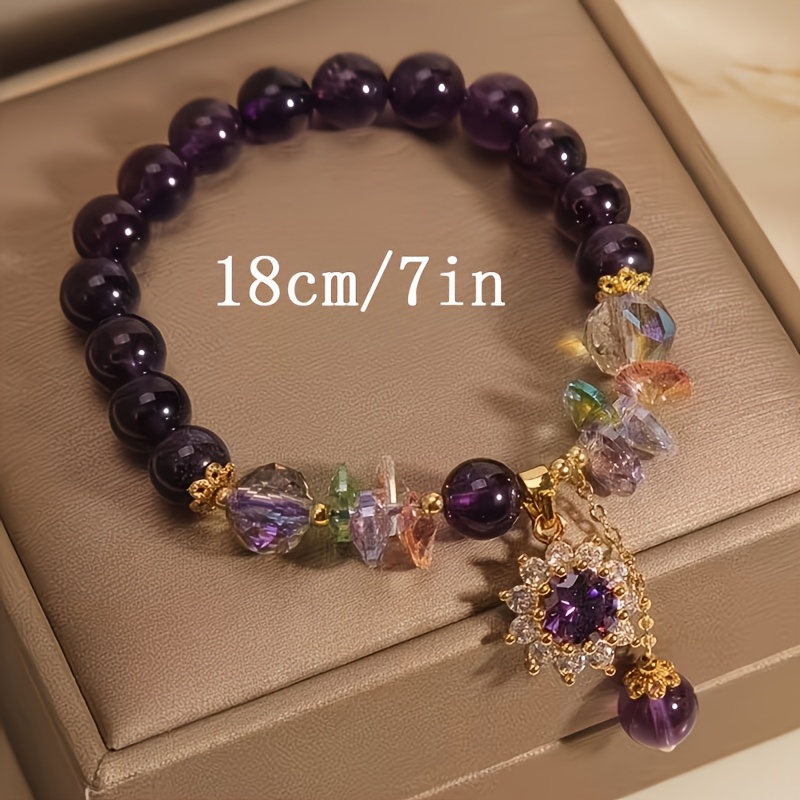 4pcs Bohemian Style Amethyst Beaded Bracelet Set with Dangling Charms