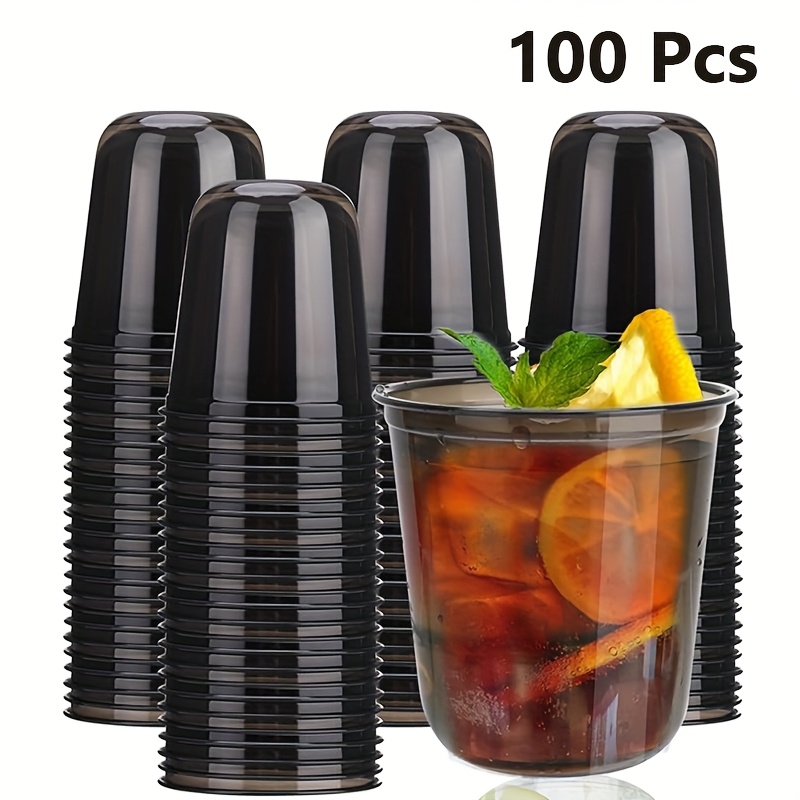 Image of 100pcs 12oz Ice Tea Cups, Stemless Plastic Glasses, Drinking Cups, Clear Plastic Wine Glasses For Parties, Birthdays, Weddings, Meetings, Christmas Party Supplies (black)