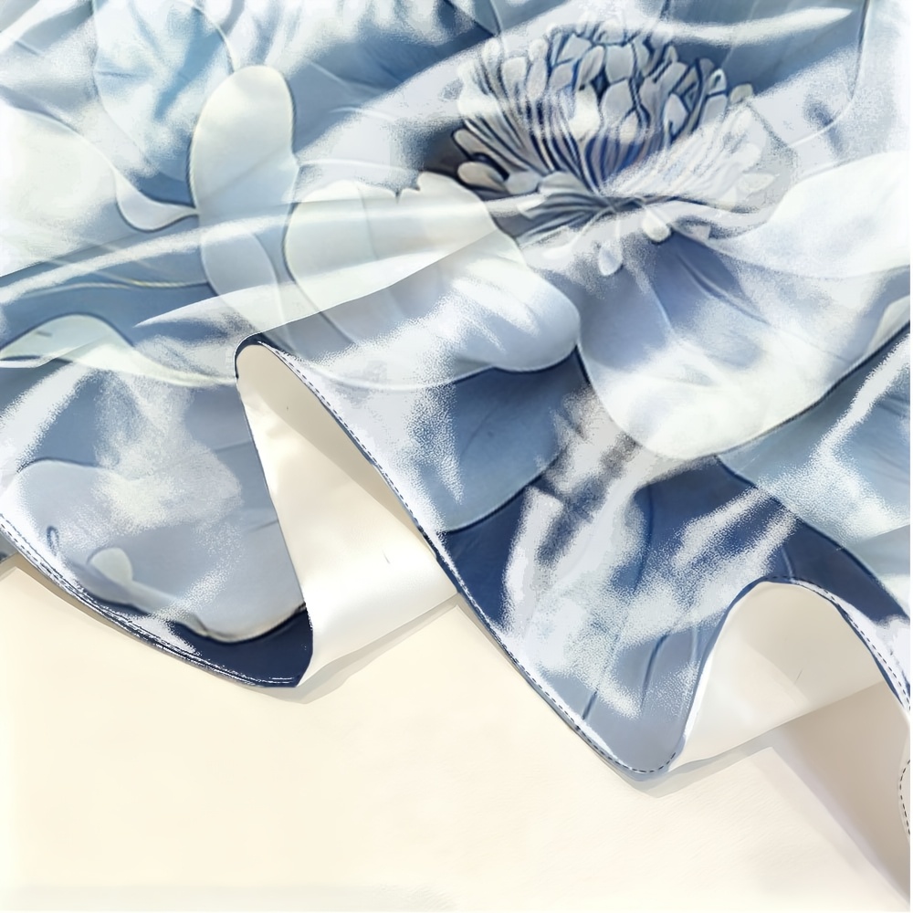 Large White Flower with Blue Petals Fashion Scarf