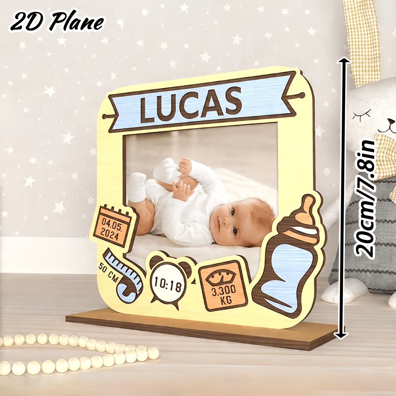 TEMU 1pc Personalized Photo Frame With Name/text/date - Wood Suitable For Decor, Birth Certificate Display, Birthday Party Decoration - Colorful