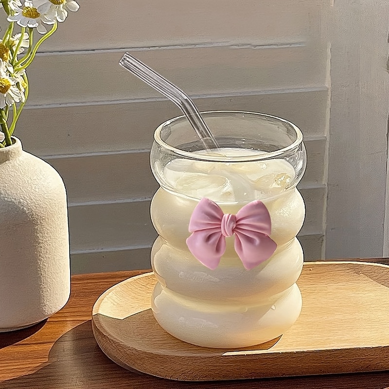 1 Cute Chubby Cup With Girly Bow Glass Straw, High-looking Dududu Cup, Princess Cup, Drink Cup, Milk Cup