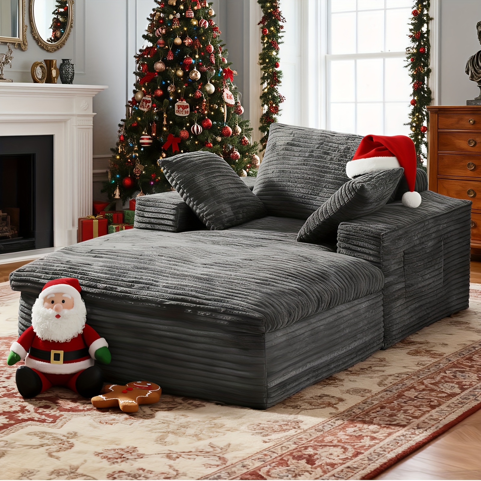 TEMU 68" Extra Large Boneless Recliner, , Convertible Sleeper Sofa With Removable Pillows And Side Pockets, Fluffy Oversized Sofa No