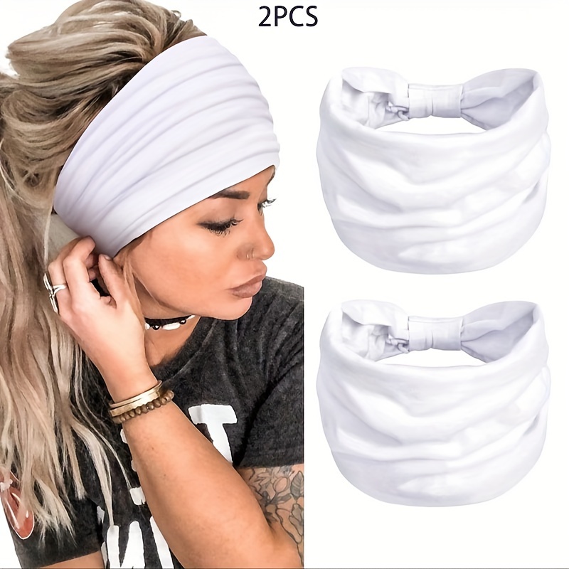 Set Of 2 Trendy Women's Non-slip Braided Wide Headbands, Featuring A . Soft And Comfy Solid Color Headbands Are Perfect For Yoga, Workouts, Running, Sports, And Everyday Wear