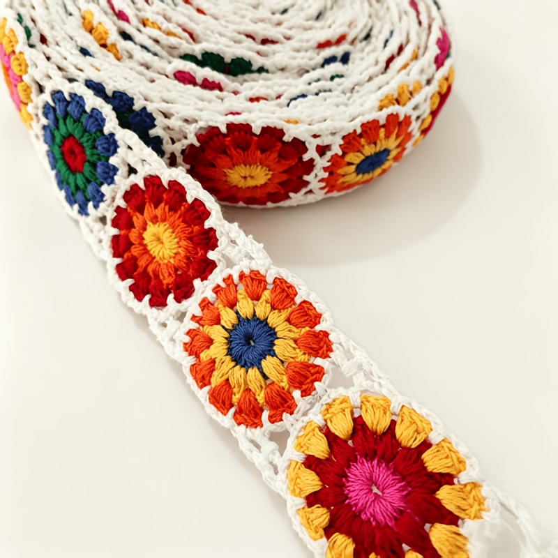 TEMU Dentelle décorative colorée de style bohème crochetée à pour vêtements, chapeaux, accessoires pour cheveux, lanières de sac, et accessoires de